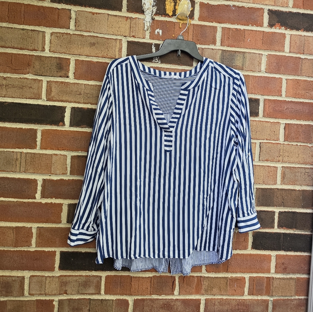 Jane and Delancey Navy and White Striped Blouse